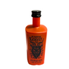 Orange bottle with black cap and branding on a white background